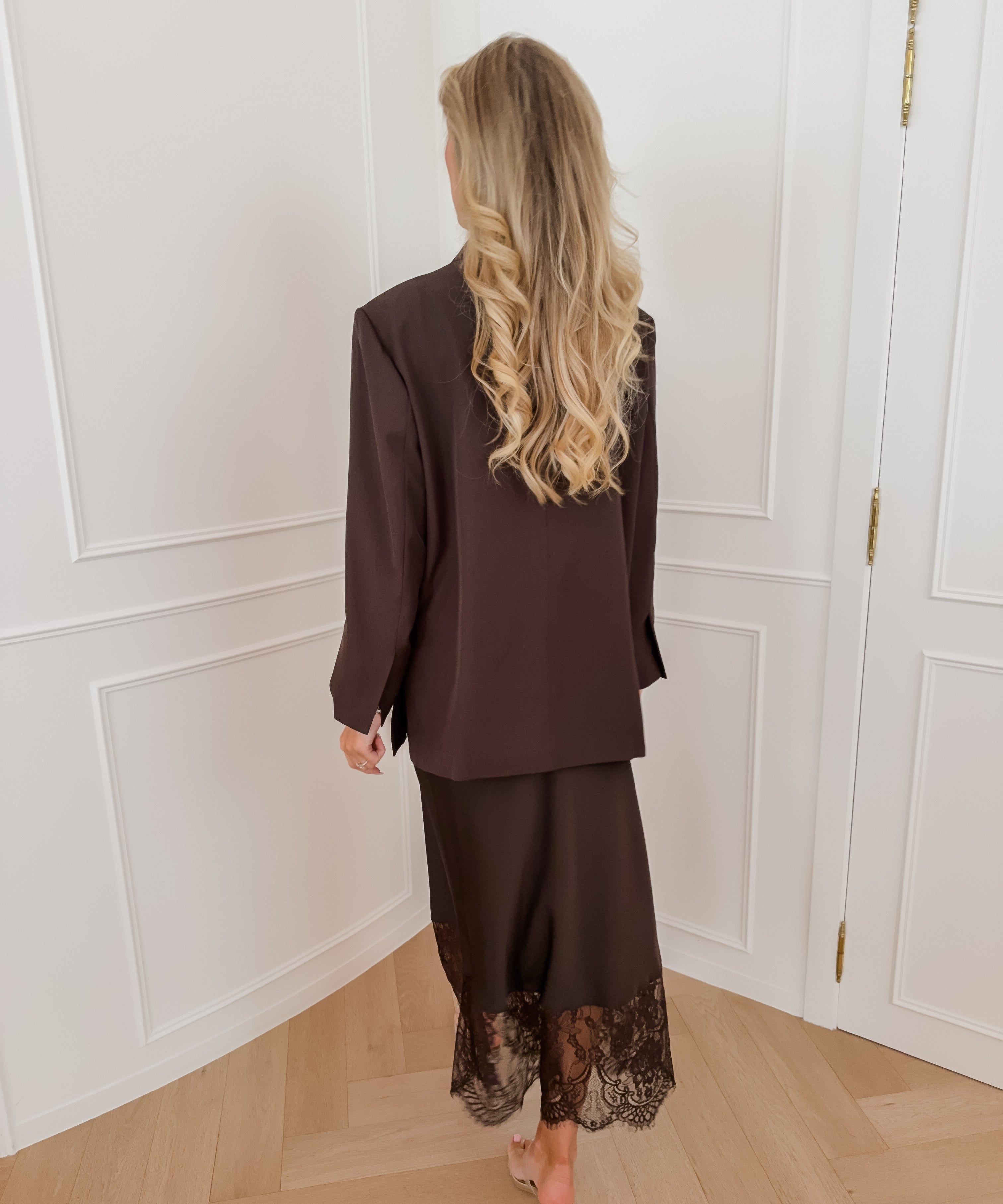 Dark Brown Satin Lace Lize Skirt