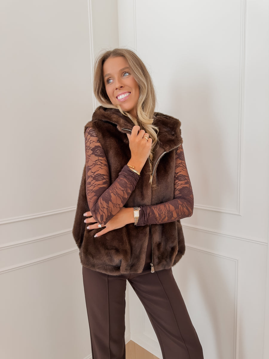 Dark Brown Faux Fur Abigail Bodywarmer