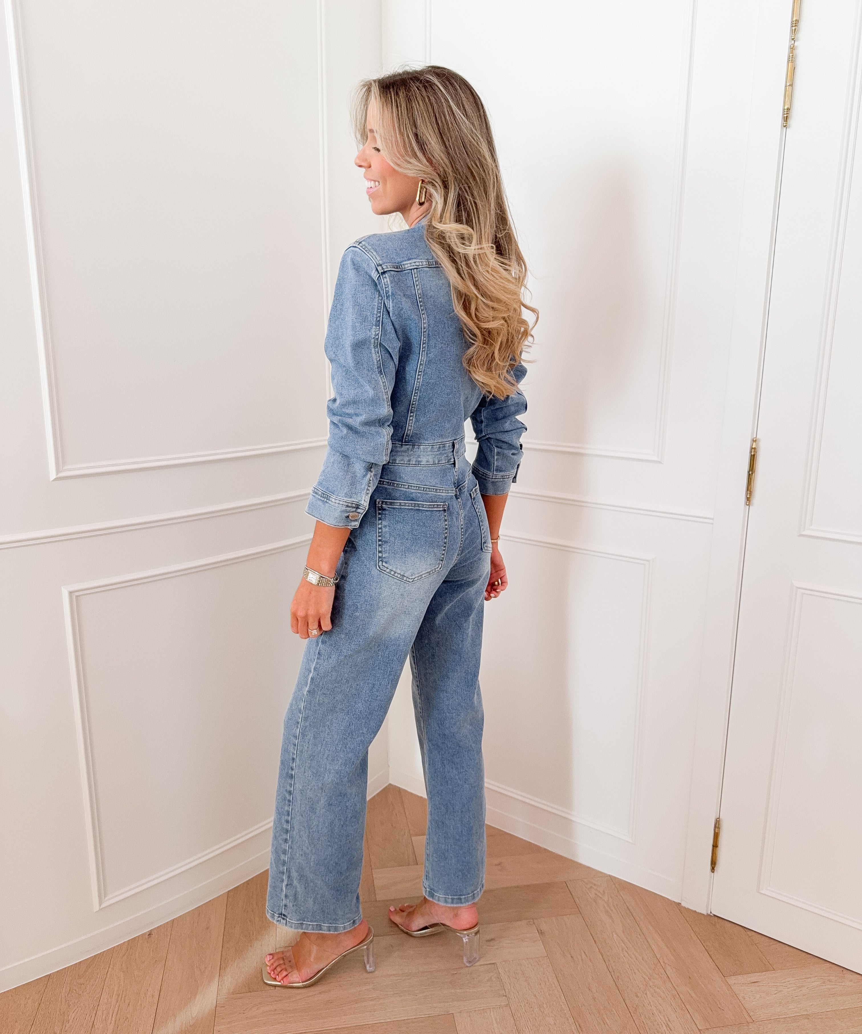 Blue Luisa Long Sleeve Denim Jumpsuit
