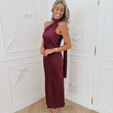 PRE ORDER Burgundy Halterneck Lenthe Dress
