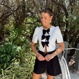 White Black Three Bow Top