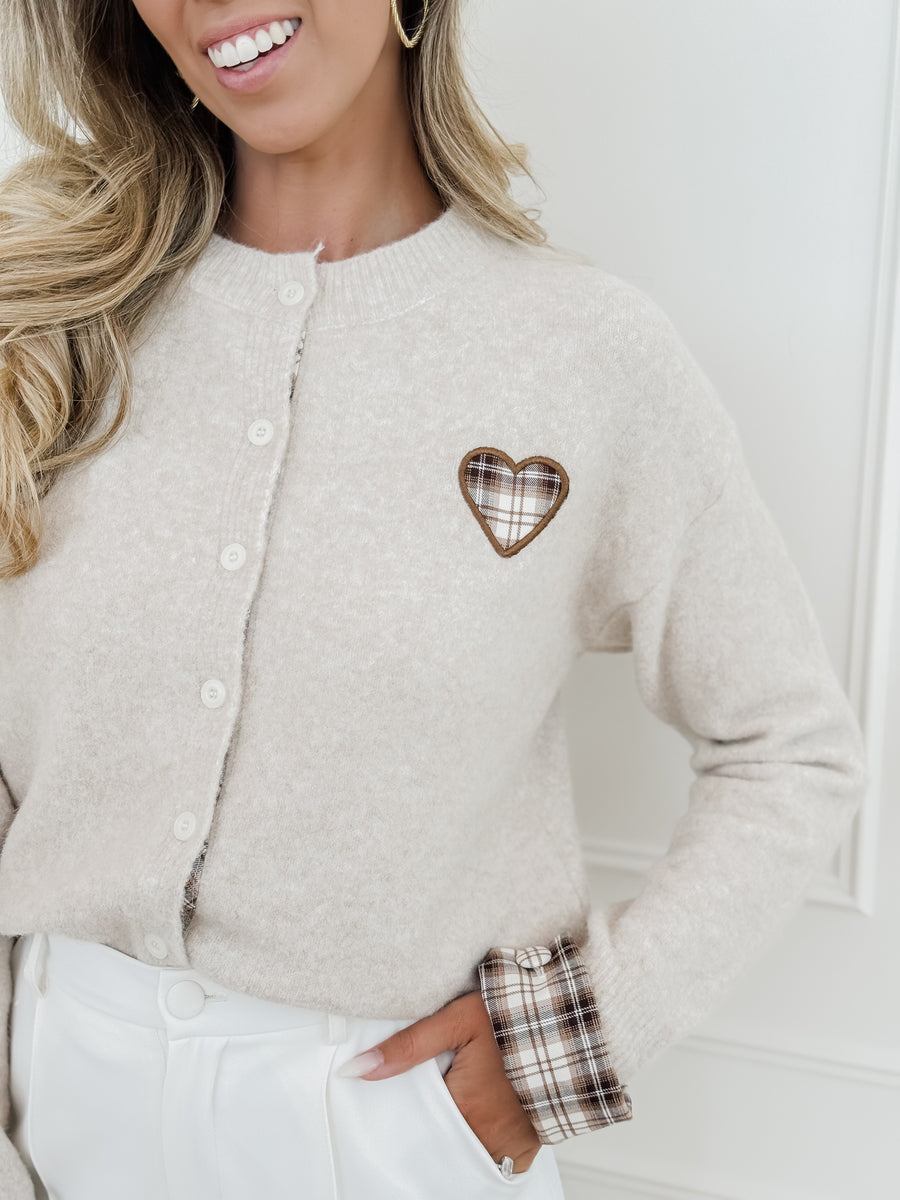 Beige Heart Cardigan