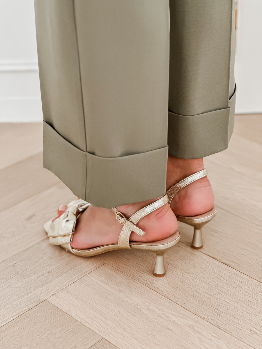 Open Golden Bow Heels