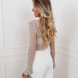 Sage Green Long Sleeve Lace Top