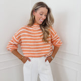 Orange White Kaiden Knitted Striped Sweater