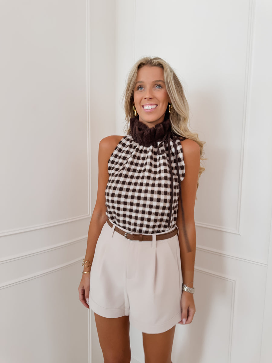 Brown Checked Gabrielle Top