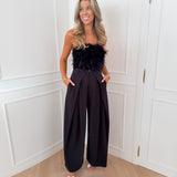 Black Feather Crop Top