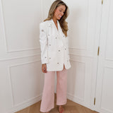 White Silver Heart Studs Blazer