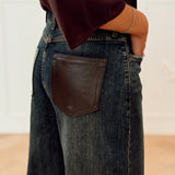 Dark Denim Queenie Leather Pocket Jeans