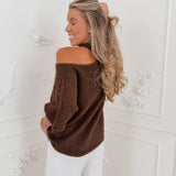 PRE ORDER Brown One Off Shoulder Halterneck Sweater