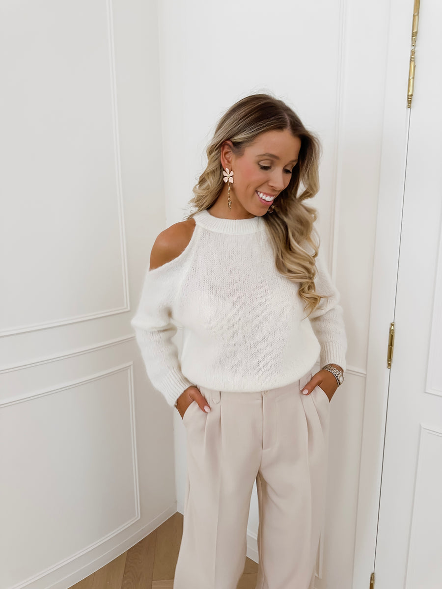 Crème One Open Shoulder Sweater