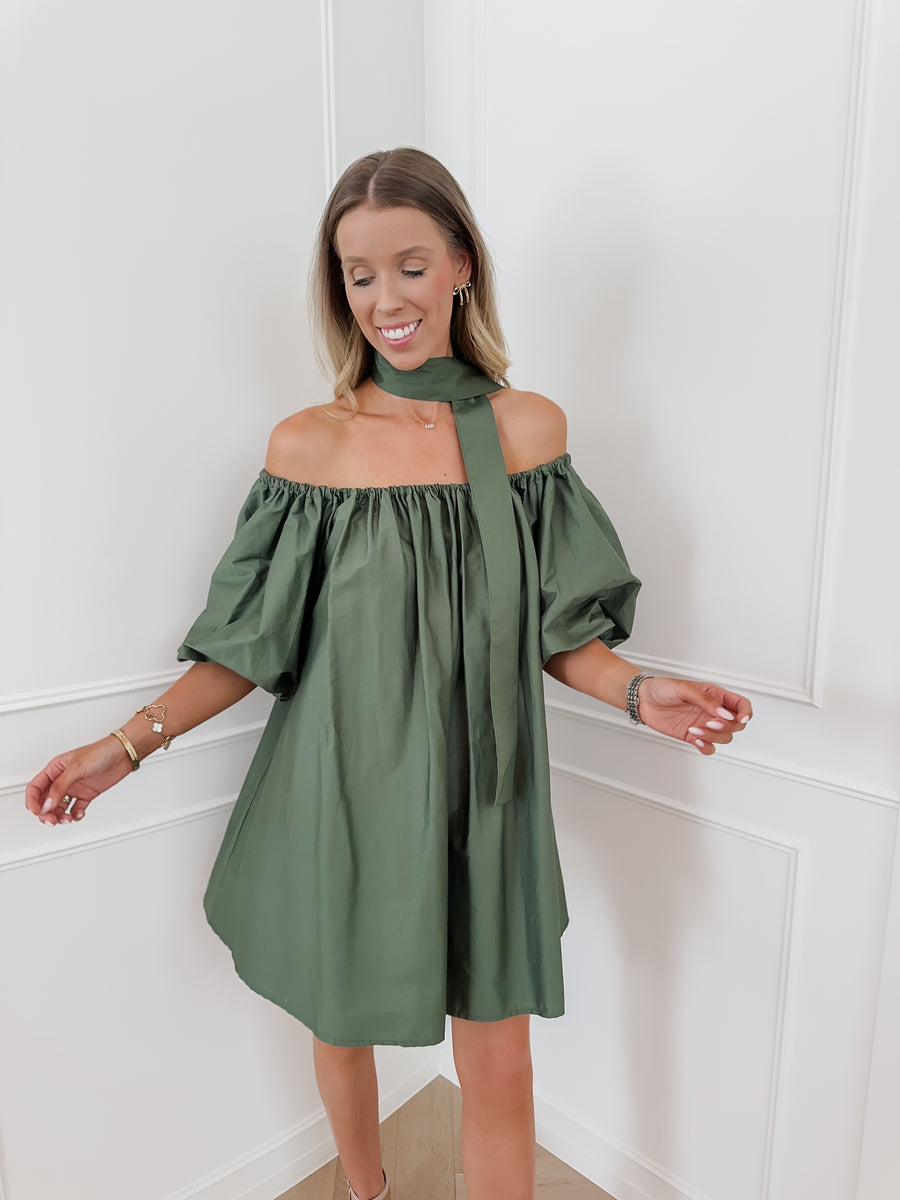 Dark Green Off Shoulder Lara Dress