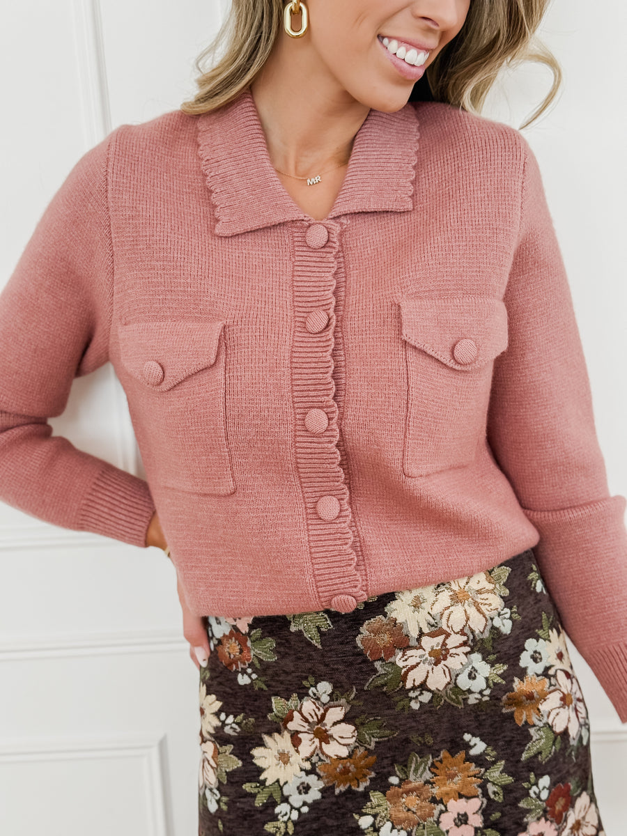 Old Pink Celine Scalloped Edge Gilet