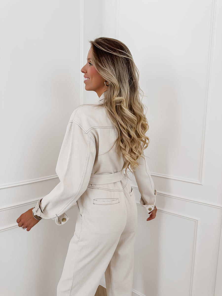 Beige Fynn Jeans Jumpsuit