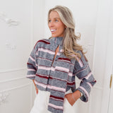 Grey Pink Striped Maysa Scarf Sweater