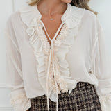 Creamy Flower Frill Blouse