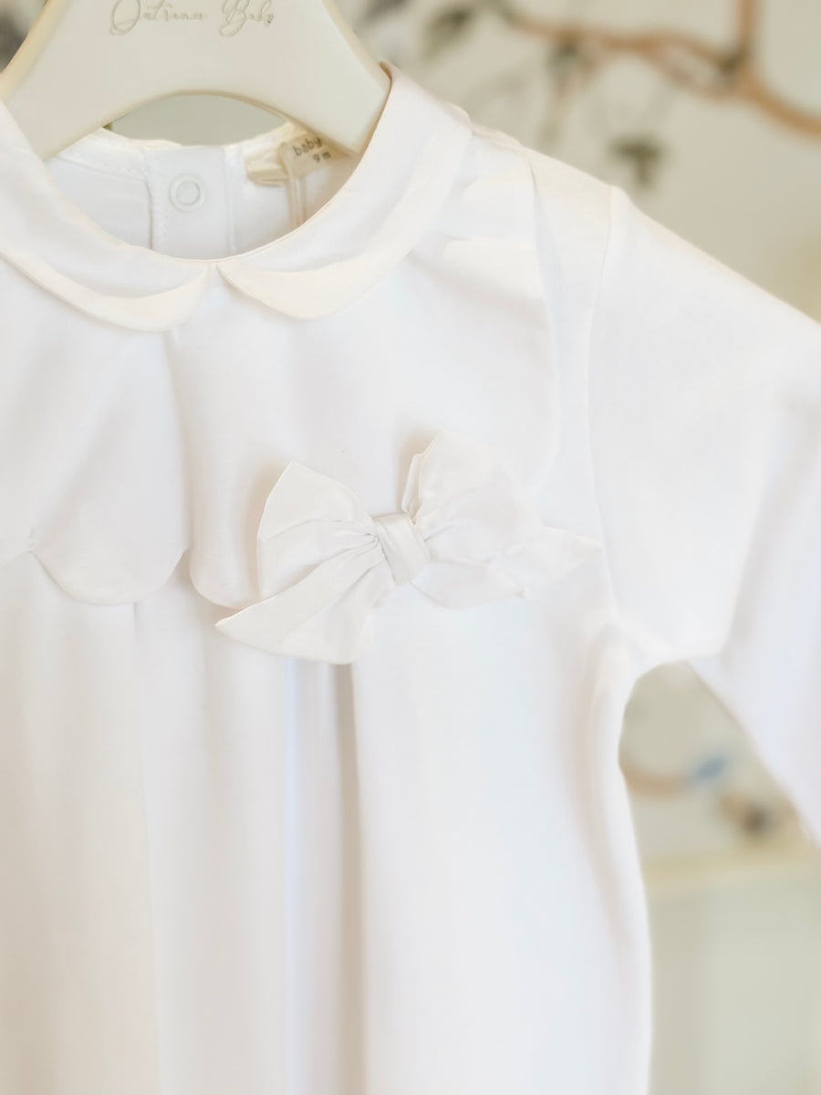 BABY - White Scalloped Bow Romper