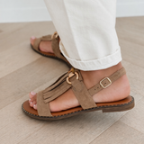 Camel Ruffle Buckle Sandals