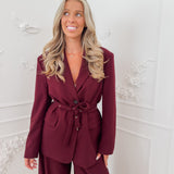 Burgundy Aiden Belt Blazer
