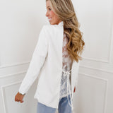 White Elina Tie-Back Lace Blazer