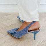Blue Suede Bow Heels