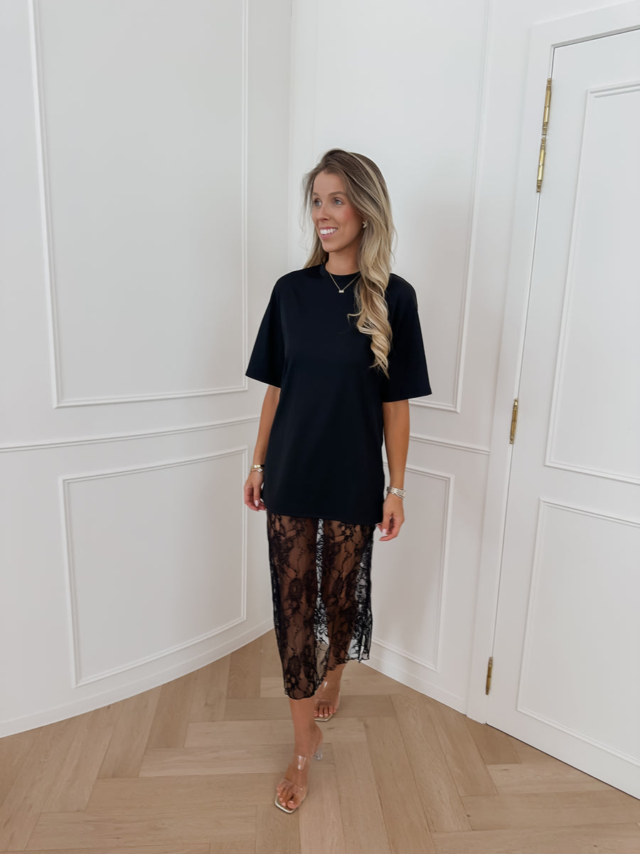 Black Shirt Valencia Lace Dress