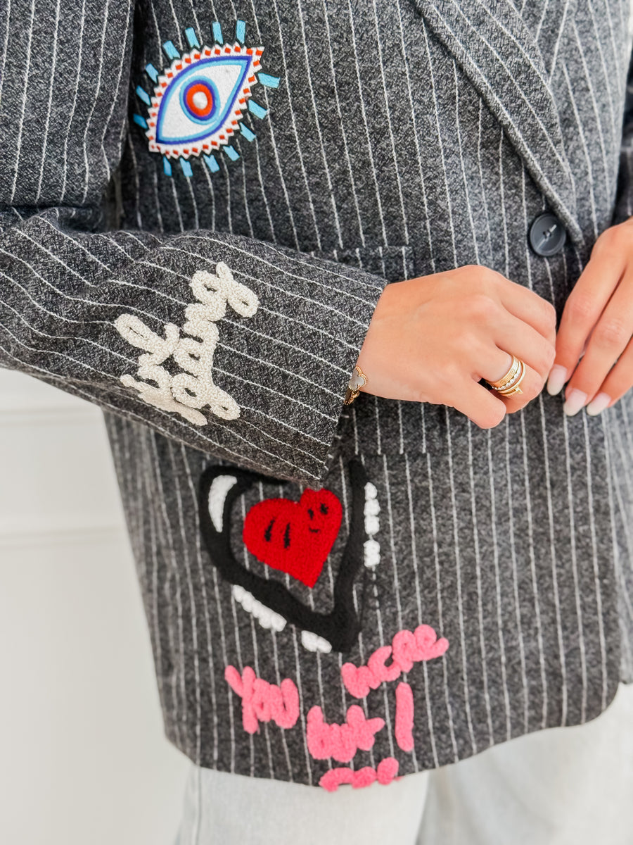 Dark Grey Patches Blazer