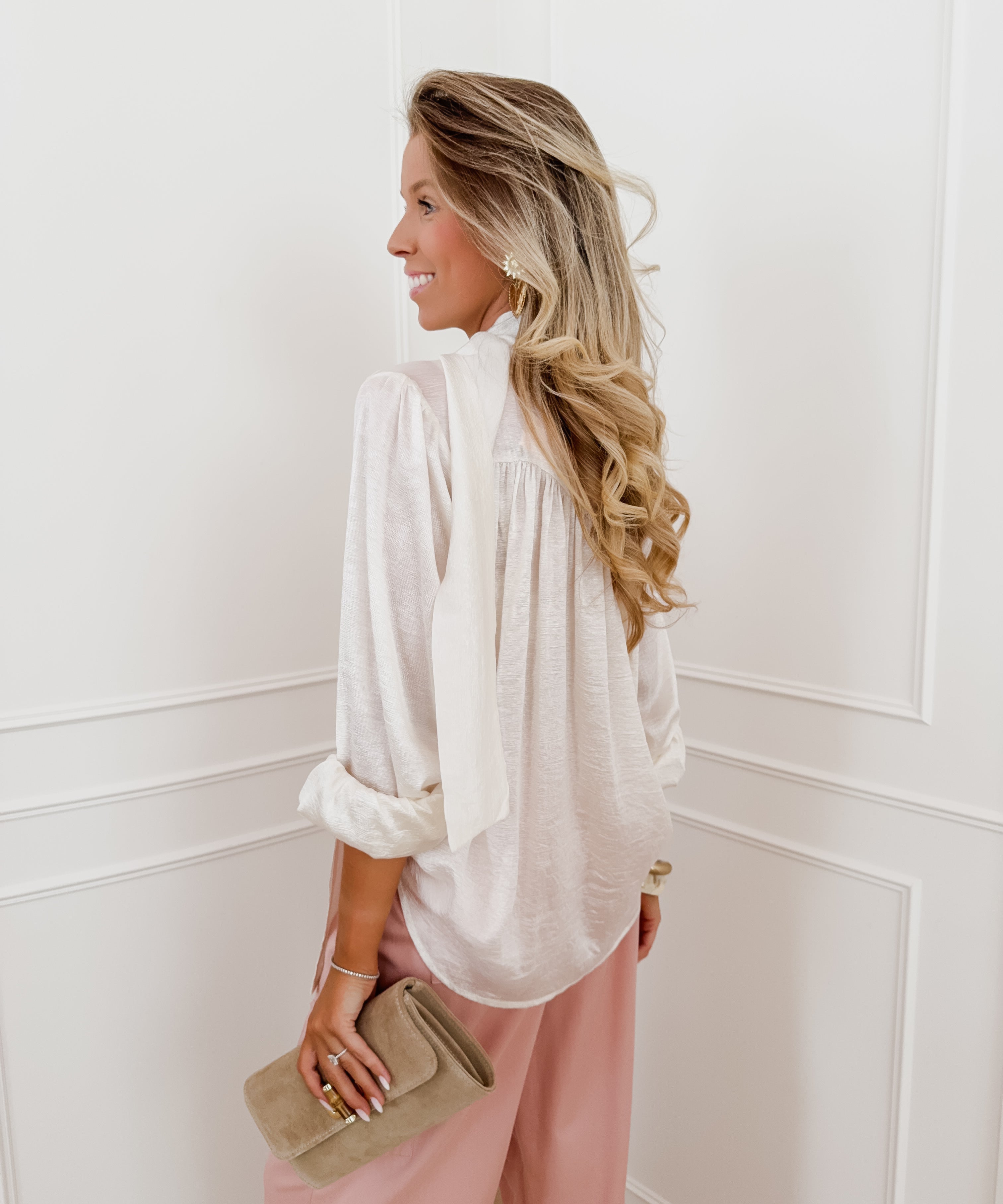 Ivory Satin Front Bow Blouse