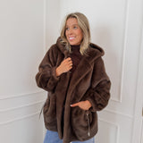 Dark Brown Gaelle Faux Fur Coat