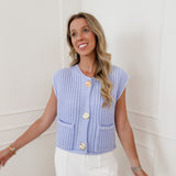 Light Blue Sleeveless Golden Button Gilet