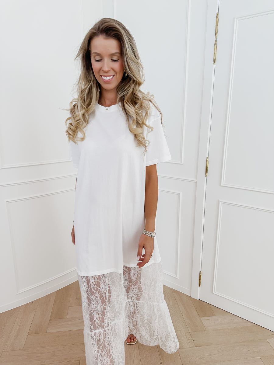 White Shirt Lace Dress