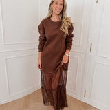 Dark Brown Sweater Lace Dress