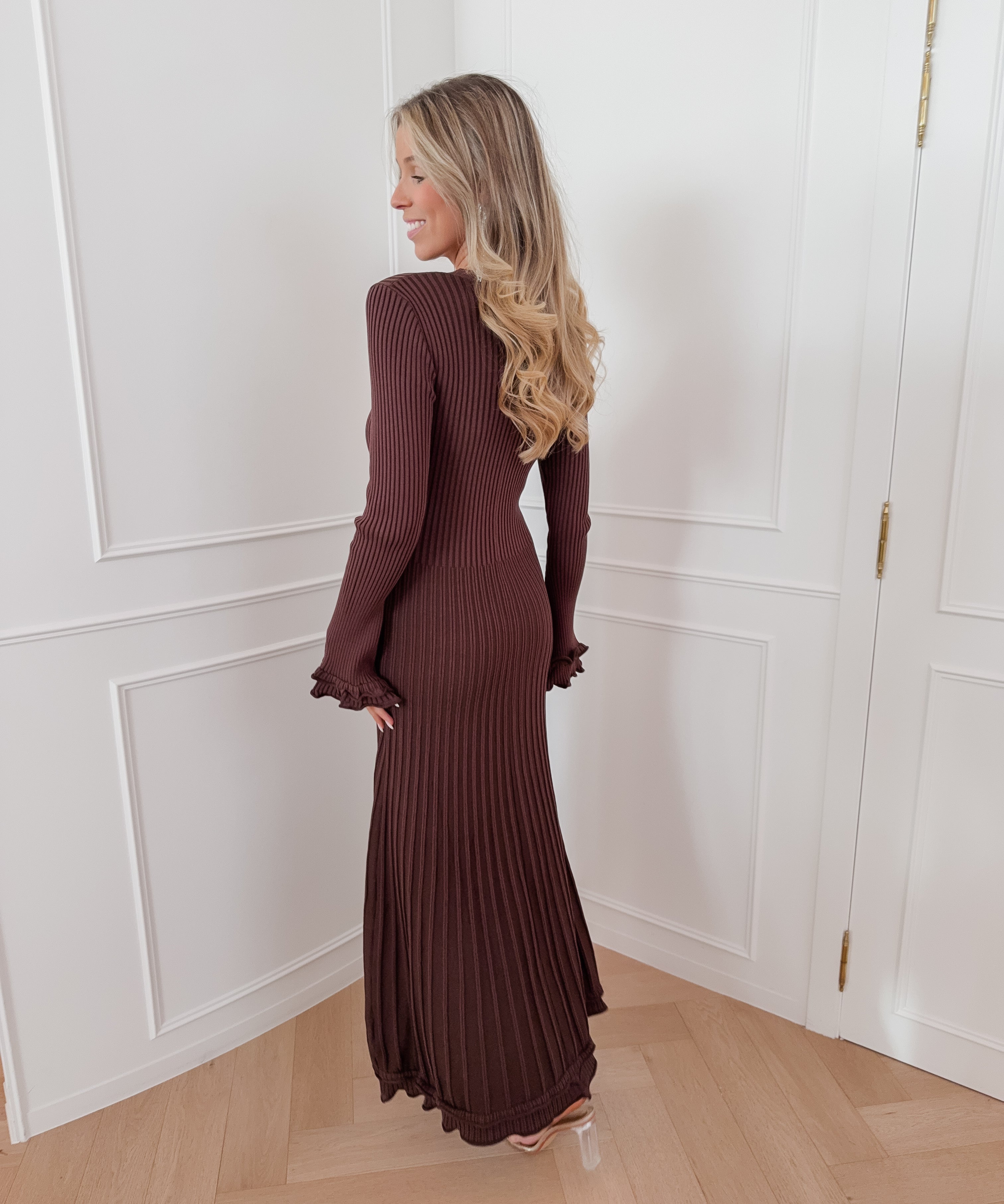 Brown Francisca Golden Button Dress