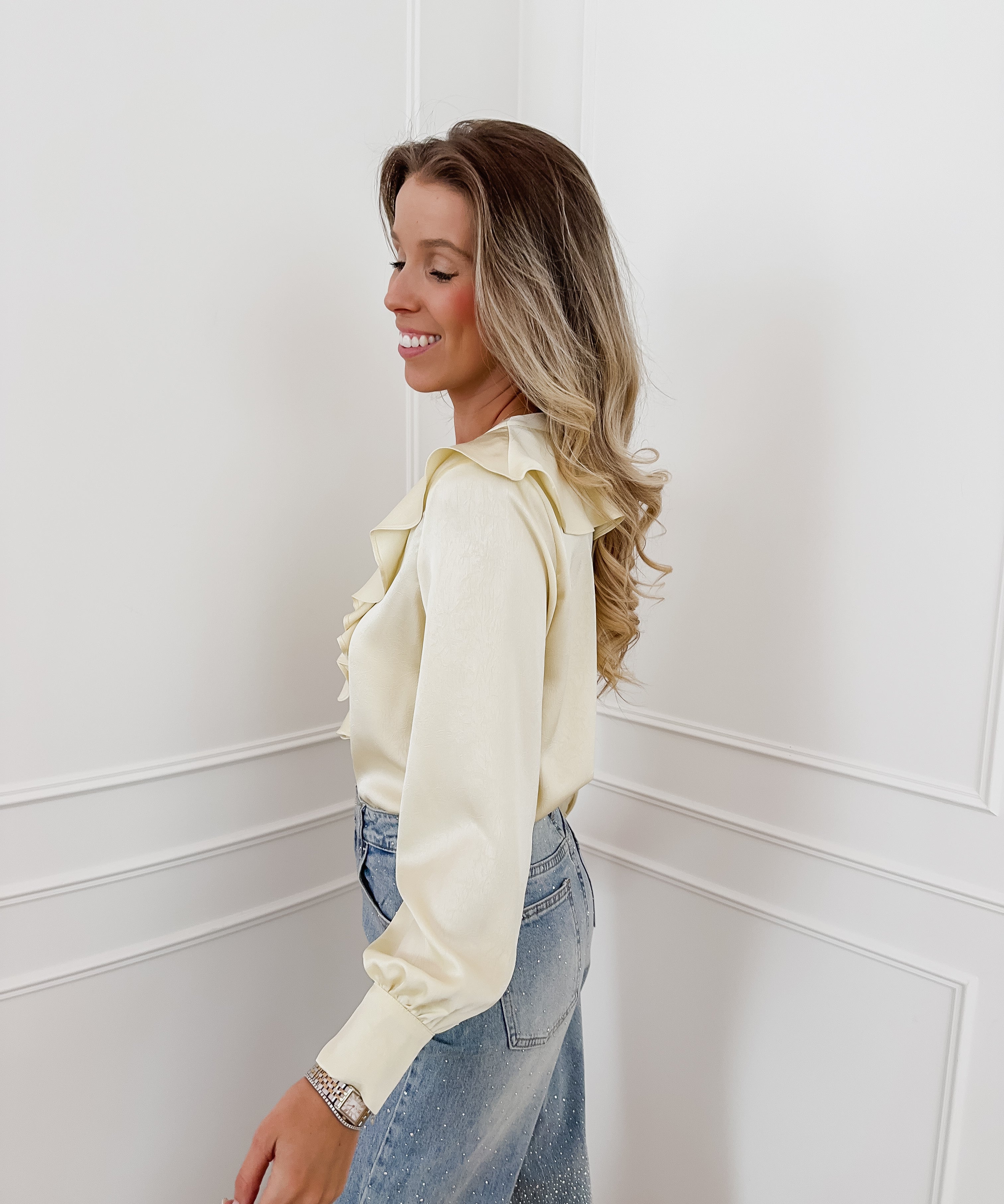 Soft Yellow Silk Frill Blouse