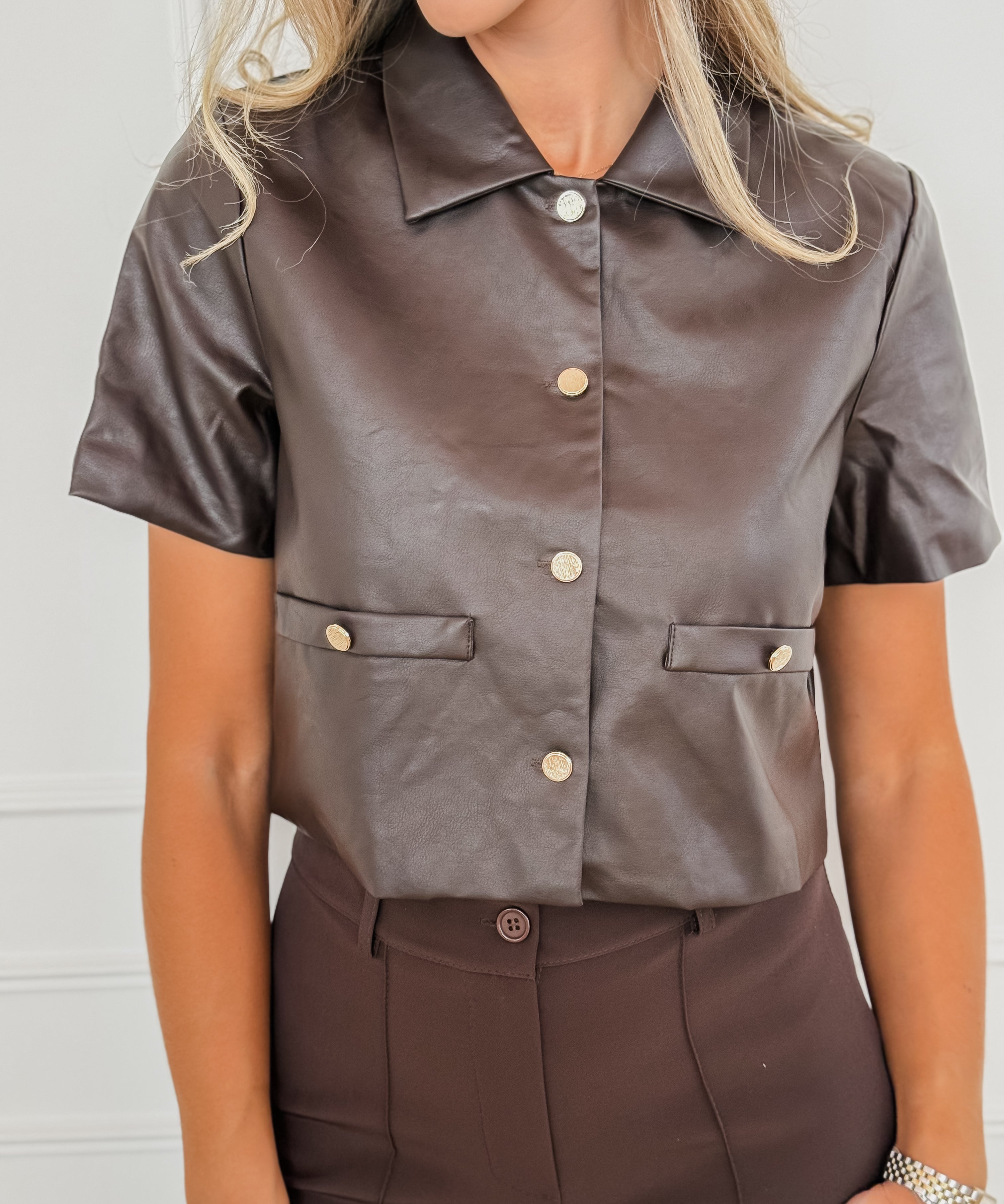 Brown Leather Blouse
