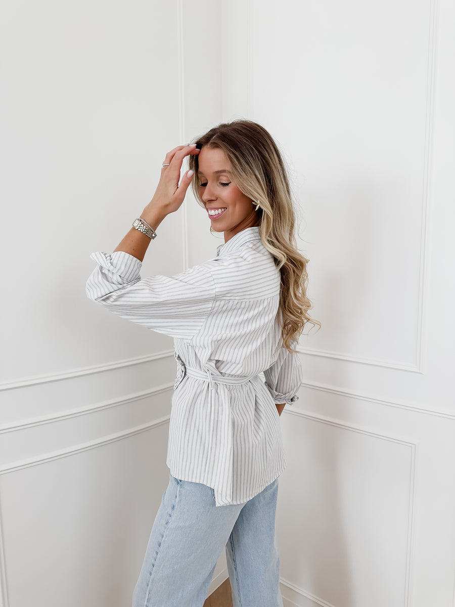 Blue Striped One Rose Blouse