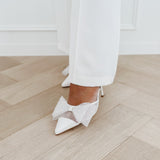 White Bow Wedding Heels