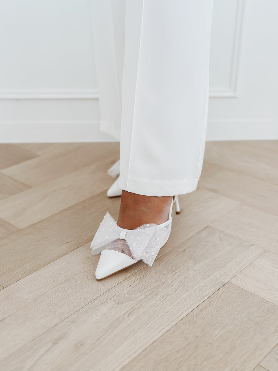 White Bow Wedding Heels