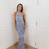 Blue Halterneck Crossed Back Dress