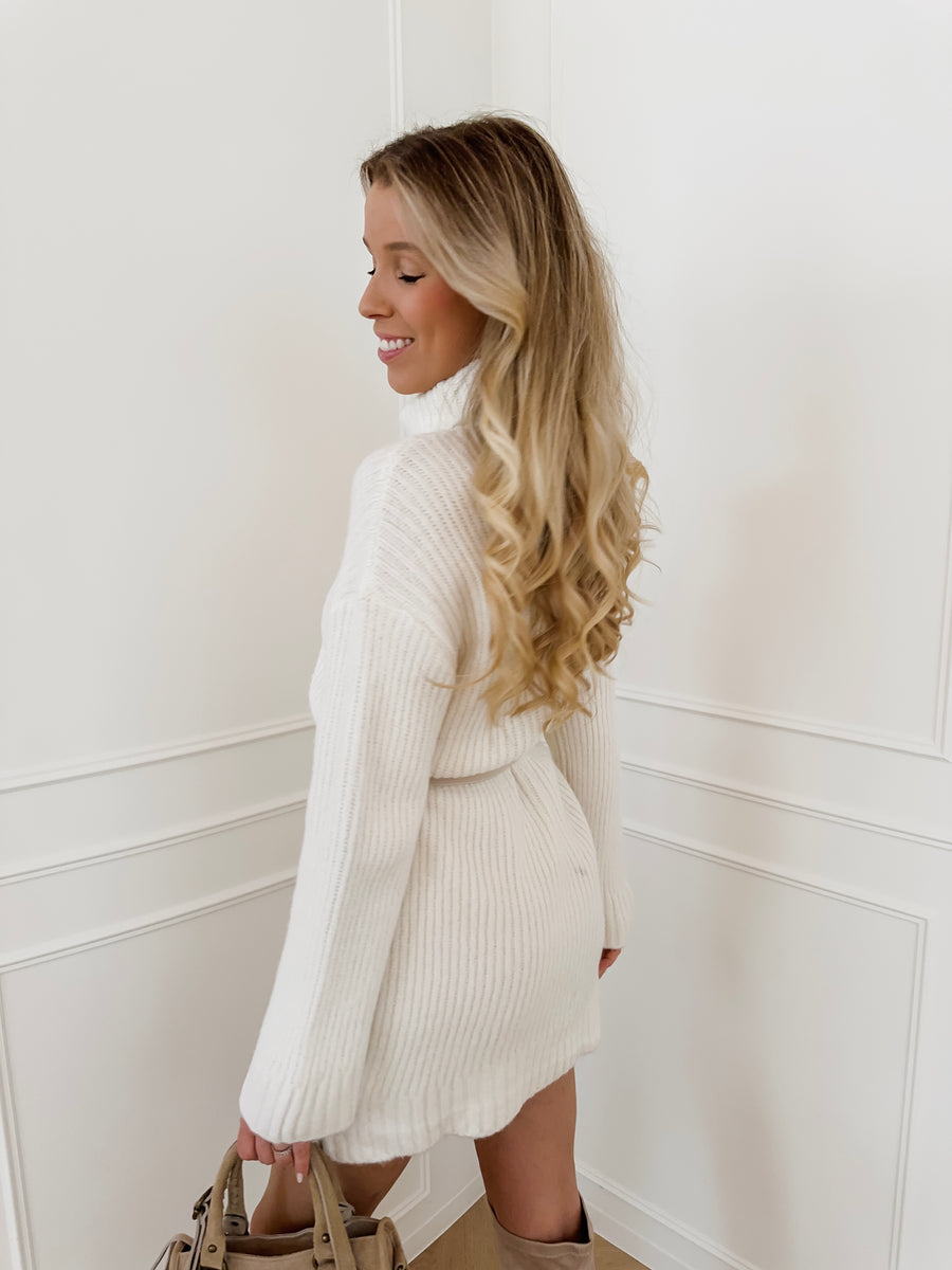 White Cosy Turtle Neck Dress