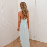 Ocean Blue Ruffle Golden Detail Dress