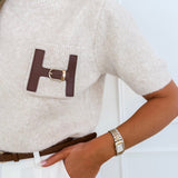 Taupe Leather Detail Pocket Sweater