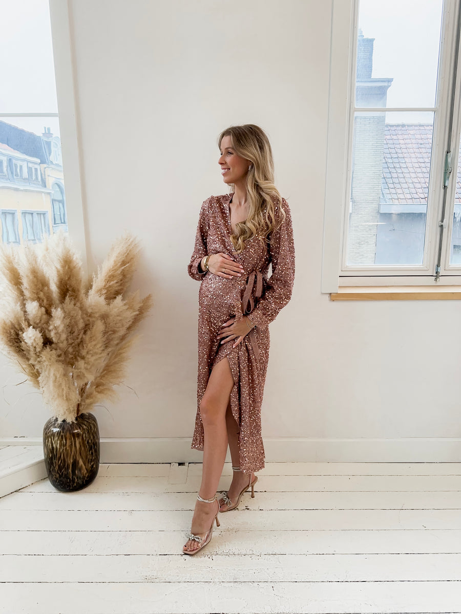 Old Pink Sequin Glitter Wrap Dress