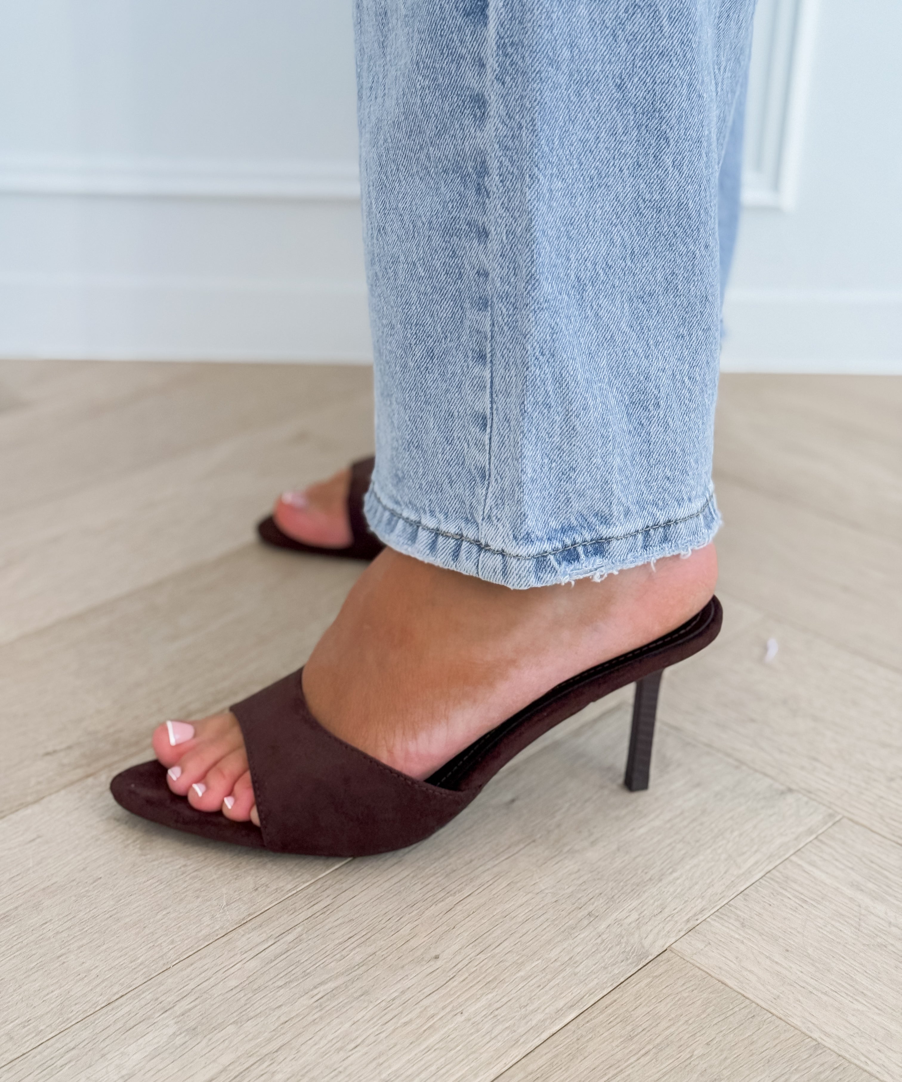 Dark Brown Suede Heeled Slippers