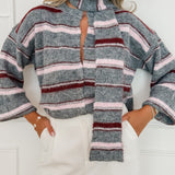 Grey Pink Striped Maysa Scarf Sweater