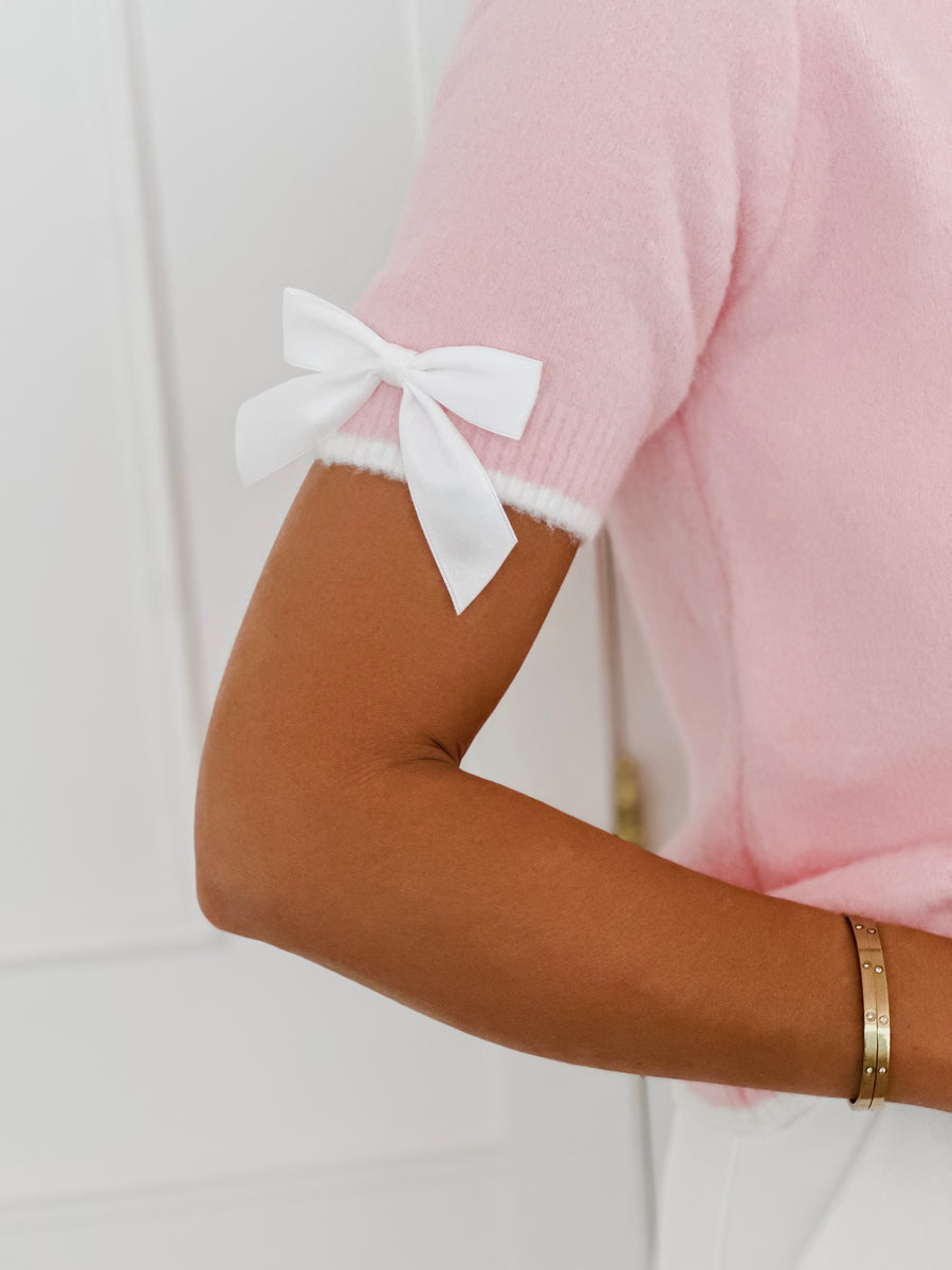 Baby Pink White Bow Sweater