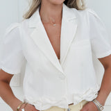 White SHORT SLEEVE Bow Blazer