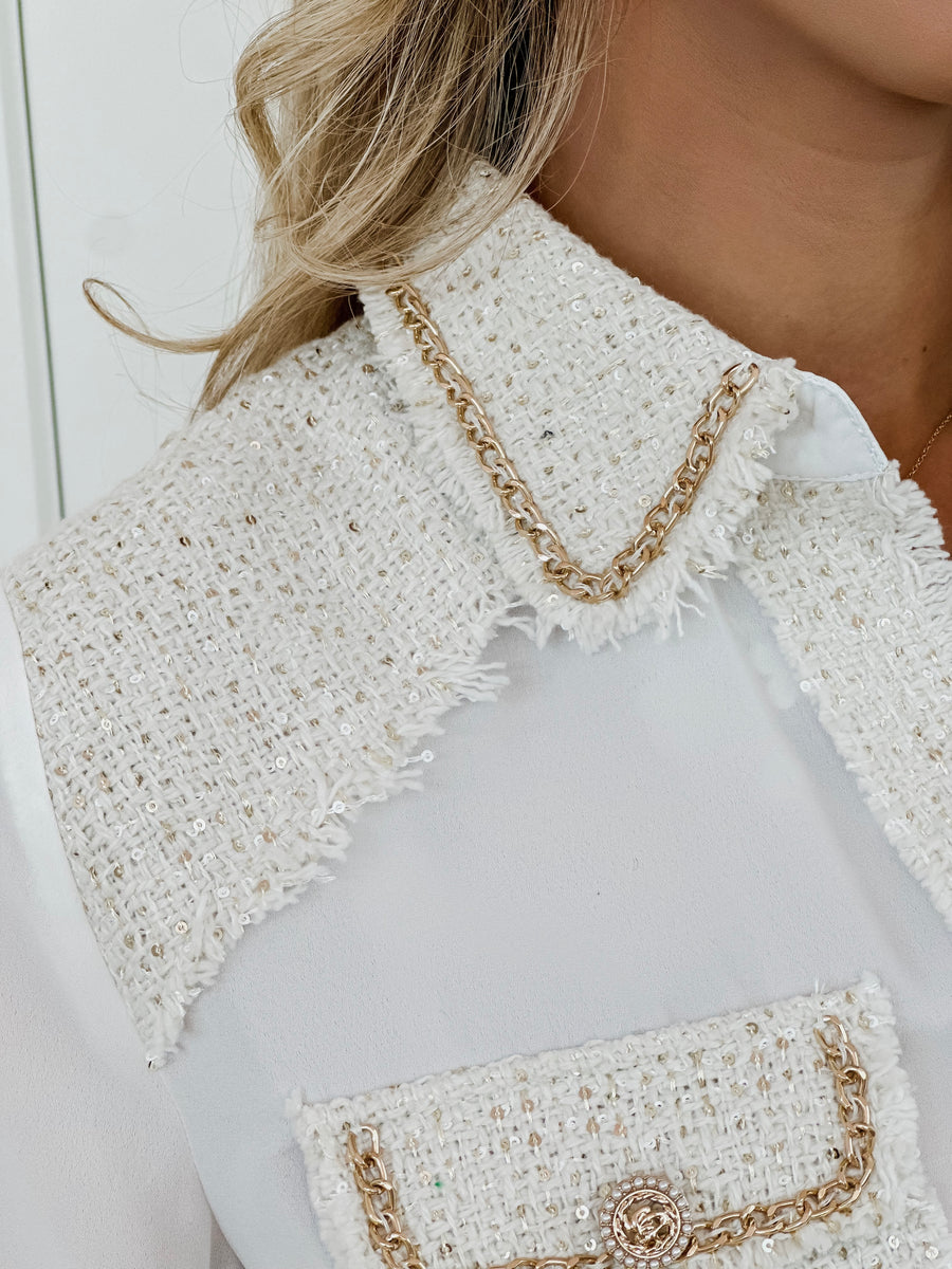 White Golden Detailled Tweed BLOUSE