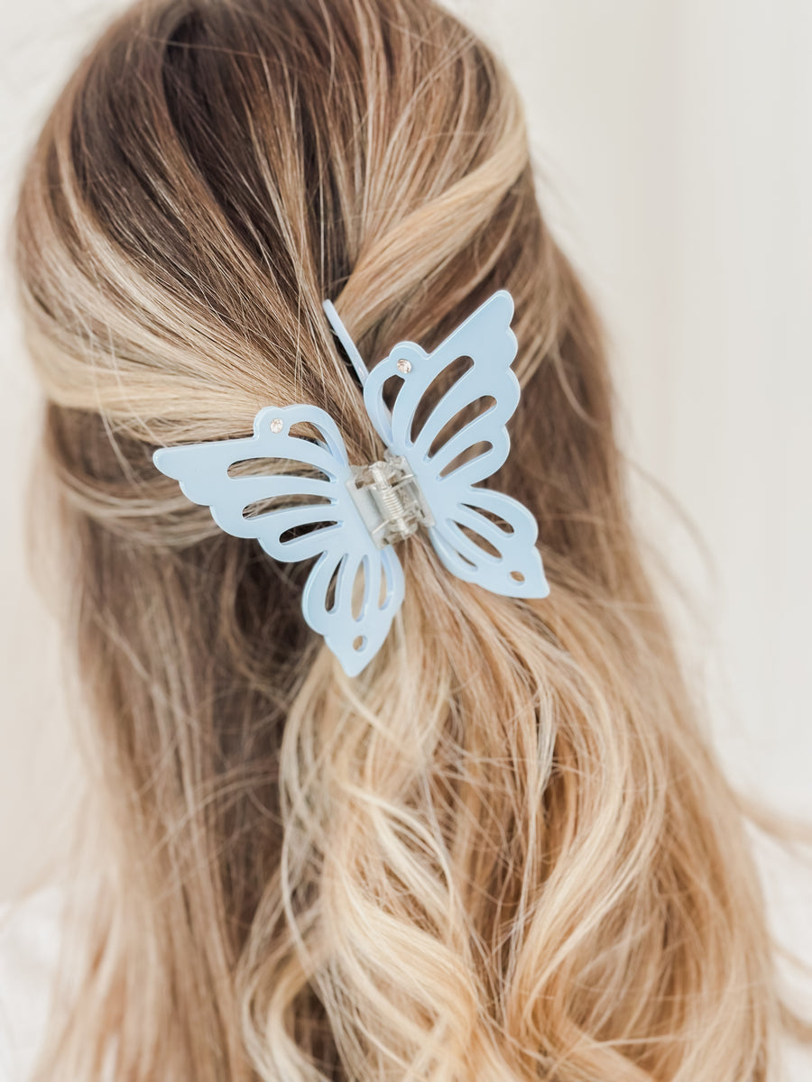 Big Baby Blue Butterfly Crystal Hairclip