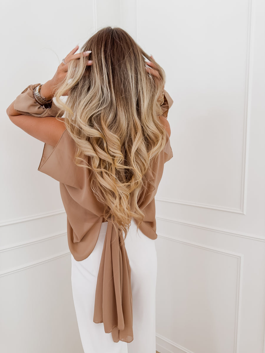 Camel Open Sleeve Blouse